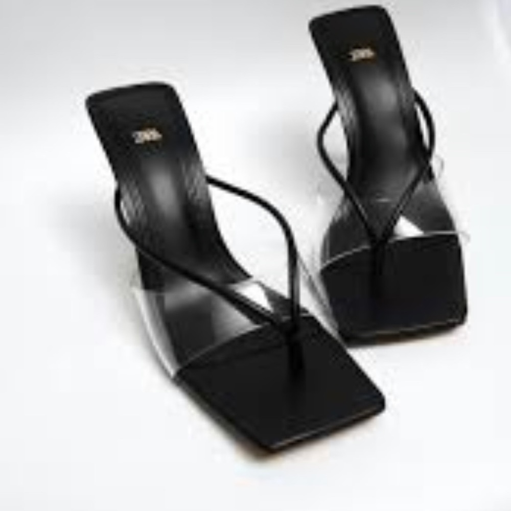 Black and vinyl ladies sandals